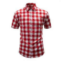 Men's Casual Shirts Plaid Men 2024 Summer Short Sleeve Checkered Fashion Chemise Homme Dress 3XL