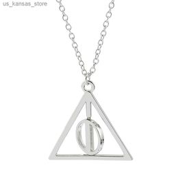 Pendant Necklaces European and American anime silver Deathly Hallows triangle rotating pendant character movie fashion Jewellery necklace240408