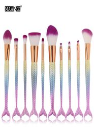 Professional 10 PCS set Mermaid Makeup Brushes Set Foundation Blending Powder Eyeshadow Contour Concealer Blush Cosmetic Makeup To7234990