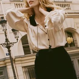 Women's Blouses Rowling Mirror Commuter Satin Polyester Shirt Women Long Sleeve Lapel Blouse Elegant Office Lady Tops