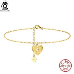 ORSA JEWELS 925 Sterling Silver Initial Heart Ankle Bracelet for Women Fashion Mariner Chain Letter Anklets Jewellery SA32 240408