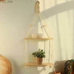 Other Home Decor Macrome floating shelves wooden wall hangers Bohemian home decoration 2nd floor pine cotton rope bedroom bathroom living room yq240408