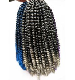 Beautiful Hair 8inch Crochet Braids Spring s Kanekalon Synthetic Braiding Hair Extensions Kinky Curly Grey Blue Ombre7610397