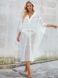 Long Lace Loose Fitting Kaftan Dress For Women's Beach Caftans Pullover Swimsuit Cover Up Chiffon Vacation