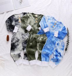 2020 Baby Kids Clothing Tie Dye Romper Charming 100 cotton girls pink long sleeve printed pit stripe Hoodie Pant set7172078