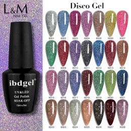 Gel IBDGEL 15ml Crystal Lacquer Nail Art Glitter Pearl shimmer Colour Diamonds Soak Off UV Gel Nail Polish Semipermanent varnish