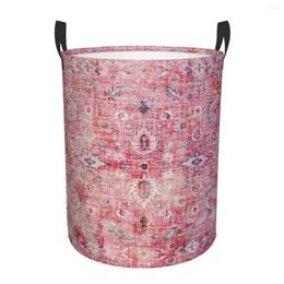 Laundry Bags Antique Traditional Pink Oriental Moroccan Style Basket Boho Geometric Tribal Clothing Hamper Toys Storage Bins