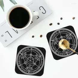 Table Mats Human Transmutation Circle Coasters Leather Placemats Waterproof Insulation Coffee For Home Kitchen Dining Pads Set Of 4