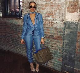 Women039s Jumpsuits Rompers For Women 2021 Fall Casual Fashion Blue Hoodies Long Sleeve Thin Denim4263743