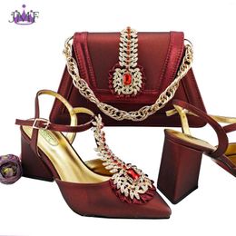 Dress Shoes QSGFC 2024 Est INS Style Wine Color Elegant High Heels Nigeria Design African Ladies And Bag Set