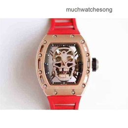 Men's Swiss Luxury Watches Richadmills Automatic Movement Watches 42.7mm x 50mm 16mm 52 52 Skull Head Diamond Rubber Bands Transparent Me 4J4L