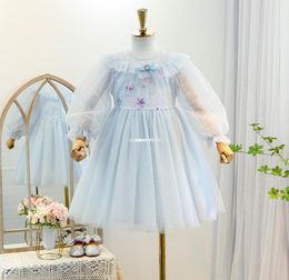 Sweet Girls Lace sequins Princess Dress children Bow falbala gauze long sleeve tutu dress Lolita Style kids Party dress A59113810066