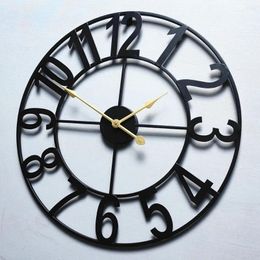 Wall Clocks Metal 24 Inch Clock Large Hollow Farmhouse Decorative Silent Interior Decoration Iron For Home