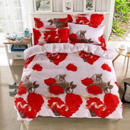 Bedding Sets Blue Home Textile Pink Rose 3d Heart-shaped King Size Set Peacock Duvet Cover Bed Sheet Pillow Cases 4pcs Linen