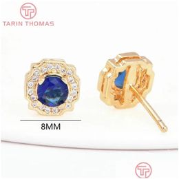 Stud Earrings 7887 2Pcs 7Mm 8Mm 24K Gold Color Brass With Zircon Square Shaped High Quality Diy Jewelry Findings Wholesales Drop Deliv Otdpd