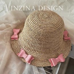 Y2k Sweet Cool Bow Bucket Hat Girl Personality Original Design Straw Hat Women Korea Summer Ins Style Hollow Out Folding Sun Hat 240404