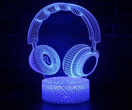 7 Colour Touch Switch Remote Control led lights New Headphone Shape 3D table lamps 3D Atmosphere Night Light5826497