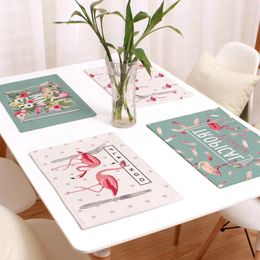 Table Mats 2/4/6pcs Linen Placemat Mat Flamingo Flowers Print For Kitchen Dining Disc Pads Bowl Coasters Home Decor 44x28cm