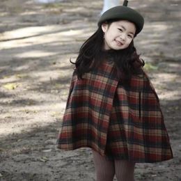 Jackets Girls' Coat Pointed Hat Plaid Cotton Clip Thickened Woolen Cape 2024 Autumn Winter Kids Jacket Children's Clothing