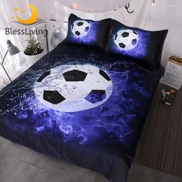 Bedding Sets BlessLiving 3D Soccer Ball Set Blue Flames Teen Boys Sports Duvet Cover 3 Piece Dark Navy Comforter