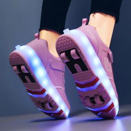 Boots Roller Skate Shoes 4 Wheels Sneakers Children Boys 2022 Gift Girls Fashion Sports Casual Led Flashing Light Kids Toys Boots