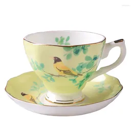 Mugs Creative Bone China Bird Singing Flower Fragrance Coffee Cup Plate Afternoon Tea Set Black Office