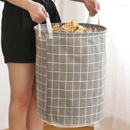 Laundry Bags 1pc Foldable Sundries Storage Bag Basket Bucket Cotton Linen Fabric Waterproof Dirty Clothes