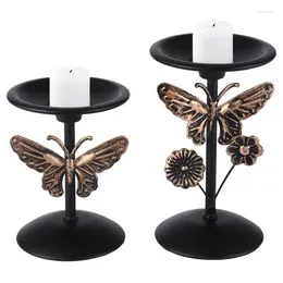 Candle Holders Black Holder Vintage Set Of 2 Decorative With Romantic Butterfly And Flower Design