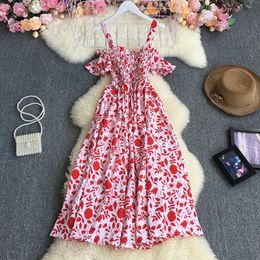 YuooMuoo Korean Fashion Sweet Off Shoulder Women Party Dress Summer Floral Print Vacation Long Beach Vestidos 240329