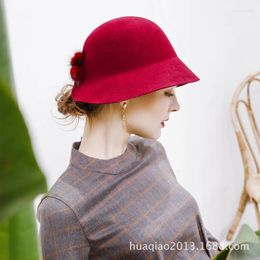 Berets Lady Fedoras Wool Hat Girls Winter Woolen Dome Women's Warm Leisure Foldable Ball Adjust B8973