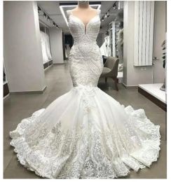 Dresses 2022 High End Unique Lace Mermaid Wedding Dresses Appliques Arabic Dubai Beaded Bridal Gowns Custom Made Robe De Mariee 2022 Vesti