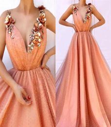 Orange Colour Prom Dresses 2019 A Line V Neck Flowers Holidays Graduation Wear Evening Party Gowns Plus Size3012540