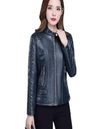 Women039s Jackets Faux Leather Coat Women Autumn Korean Short Slim Black Tops Office Lady Long Sleeve Fashion Yellow FishtaiP5903703741