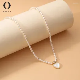 Pendant Necklaces Obega Luxury Pearl Heart Necklace Beaded Choker Penadnt Chain Valentines Day Bridesmaid Gift Boho Jewellery