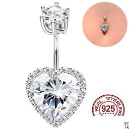 Pins, Brooches Jewelry 925 Sterling Sier Belly Button Ring Women Fine Heart Cz Body Piercing 6 8 10 Mm Navel Bar Zircon Stones Drop D Dhejz