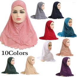 Ethnic Clothing Lace Flower Muslim Headscarf Fashion One Piece Hijab Polyester Women Head Wrap Solid Color Breathable Islamic Shawl Scarf