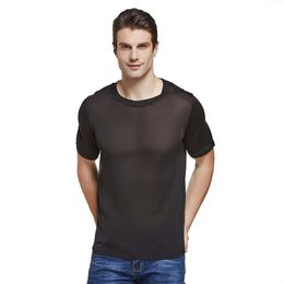 Viamulion Men's Knitted 100% Pure Silk Nightwear T-shirt Soft and Cool Performance Round Neck Casual Sweatshirt