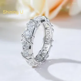 Cluster Rings Shining U S925 Silver Full Gems Crossed Ring For Women Fine Jewellery Engagement