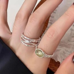 Cluster Rings 925 Silver Open Finger Ring Green Stone Rough Punk Geometric Stackable Irregular For Women Girl Jewellery Gift Dropship