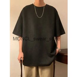 Men's T-Shirts Summer T-shirt mens fashionable solid color round neck loose short Sved retro suede H240506