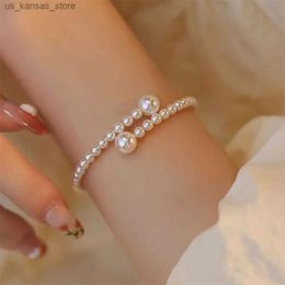 Charm Bracelets French Vintage Pearl Bracelet Simple Acrylic Ball Adjustable Cuff Bracelet For Women Fashion Jewelry Dropshipping240408CPVF