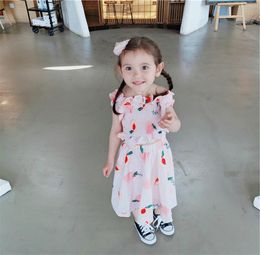 Girls summer sets children peach printed ruffle elastic tank toppleated skirts 2pcs Kids princess outfits A24781132507