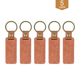 5 sets of Rosewood PU leather keychains with iron metal rings and high-end vintage leather clasps