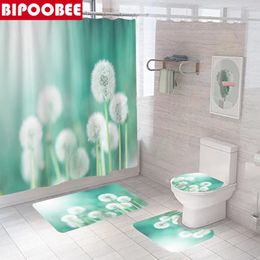 Shower Curtains Dandelion 3D Print Fabric Polyester Waterproof Bath Curtain For Bathroom Decor Toilet Cover Mat Non-slip Carpet