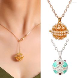 Pendant Necklaces Painted Cage Pearl Necklace Essential Oil Diffuser Locket Music Ball Simple Flowers Women Jewellery Gift