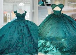 2023 Glitter Tulle Short Cap Sleeves Quinceanera Dresses 3D Flowers Beaded Crystal Hand Made Flowers Prom Formal Special Occasion 6688216