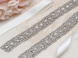 MissRDress Silver Crystal Bridal Belt Handmade Beads Rhinestone Ribbon Wedding Sash For Wedding Dress Gown YS8043158118