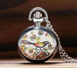 Cute Magpie Little Bird on The Tree Pettern Silver Mini Quarzt Pocket Watch for Men Women Children Necklace Slim Chain Gifts7806521