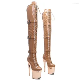 Dance Shoes Leecabe 20CM/8inches Patent Upper High Heel Platform Boots Closed Toe Over Knee Pole