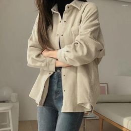 Women's Blouses Autumn Corduroy Shirt Coat For Women Casual Solid Loose Jackets Single Breasted Double Pocket Coats Female